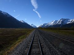 04A Looking Back Down The Railroad Track To Bard Peak And Burns Glacier From Train After Leaving Whittier For Anchorage Alaska