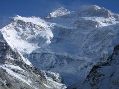 Kangchenjunga 04 04 Kangchenjunga North Face From Pangpema Kangchenjunga's main summit, the third highest in the world at 8586m, and its west summit Yalung Kang to the right, shine in the afternoon sun from Pangpema.&hellip;