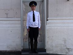 07C A Guard Soldier stands at attention outside The Kremlin Spasskaya Tower Red Square Moscow Russia